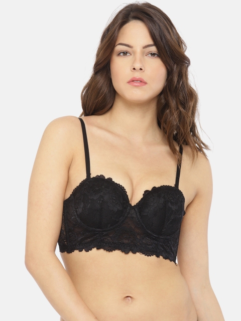 

Ginger by Lifestyle Black Lace Underwired Heavily Padded Balconette Bra
