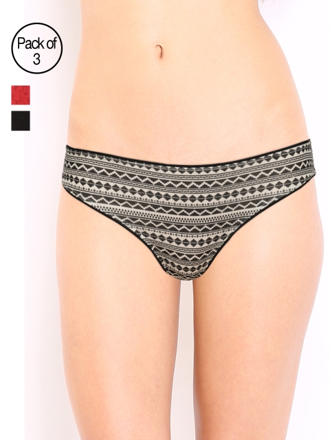 

Ginger by Lifestyle Pack of 3 Printed Bikini Briefs GNL-AW17-BIK03, Black