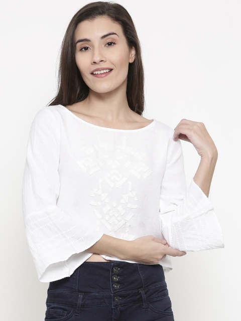 

Global Desi Women White Self Design Top