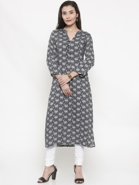 

Global Desi Women Black & Grey Printed A-Line Kurta