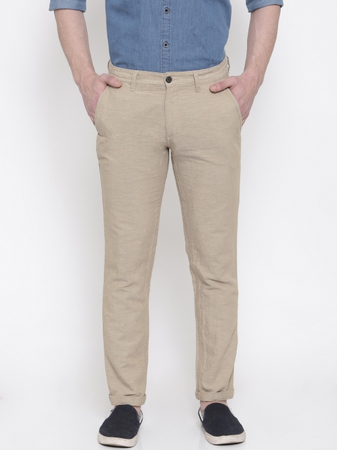 

CODE by Lifestyle Men Beige Regular Fit Solid Linen Trousers