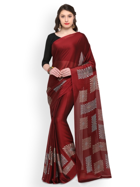 

Four Seasons Maroon Printed Poly Crepe Saree