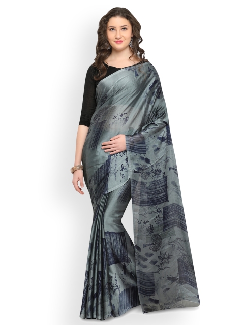

Four Seasons Grey & Navy Blue Poly Crepe Printed Saree