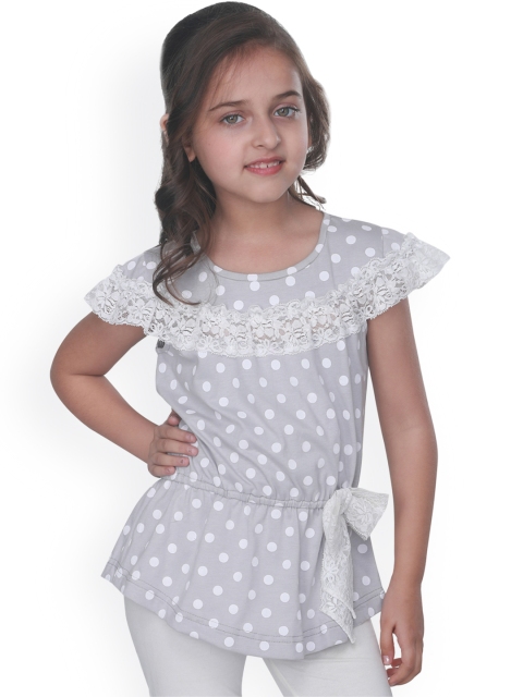 

CUTECUMBER Girls Grey Embellished Pure Cotton Top