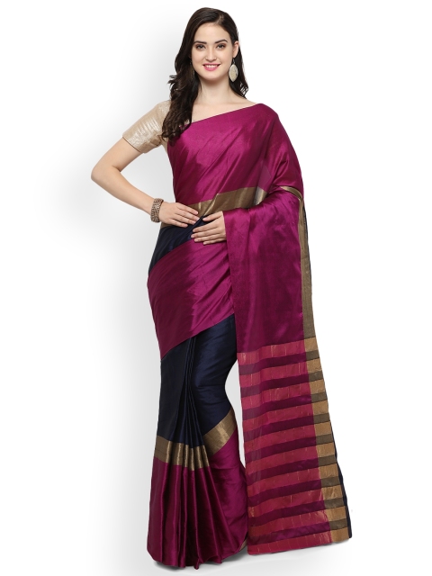 

Saree mall Magenta & Navy Blue Silk Blend Printed Maheshwari Saree