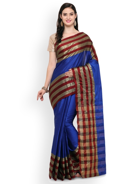 

Saree mall Blue & Gold-Toned Silk Blend Printed Maheshwari Saree