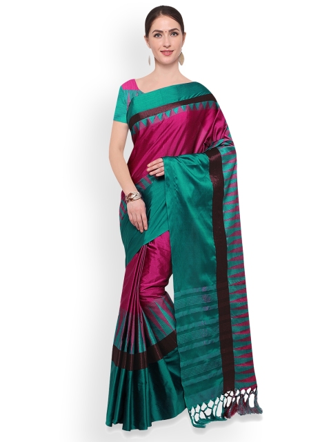 

Saree mall Pink & Teal Silk Cotton Printed Banarasi Saree