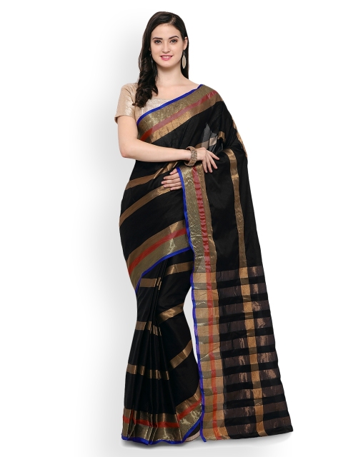 

Saree mall Black & Gold-Toned Silk Blend Printed Maheshwari Saree