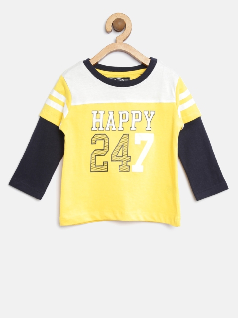 

TAMBOURINE Boys Yellow Printed Round Neck T-shirt