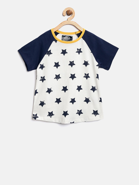 

TAMBOURINE Girls White & Navy Printed Round Neck T-shirt