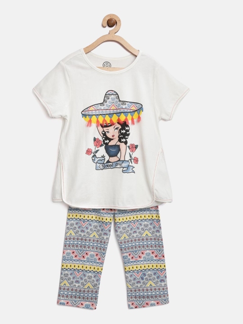 

TAMBOURINE Girls Off-White & Blue Printed T-shirt with Leggings