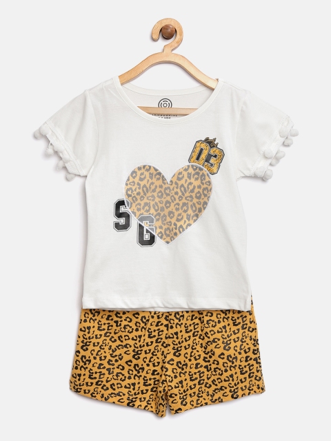 

TAMBOURINE Girls White & Yellow Printed Top with Shorts
