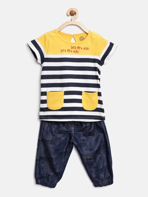 

TAMBOURINE Girls Navy & White Striped Top with Joggers, Navy blue