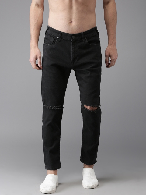 

HERE&NOW Men Black Slim Fit Cropped Mid-Rise Slash Knee Stretchable Jeans