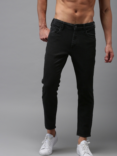 

HERE&NOW Men Black Skinny Fit Cropped Mid-Rise Clean Look Stretchable Jeans