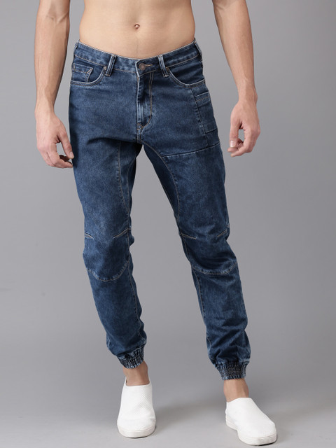 

HERE&NOW Men Blue Mid-Rise Clean Look Stretchable Denim Jogger