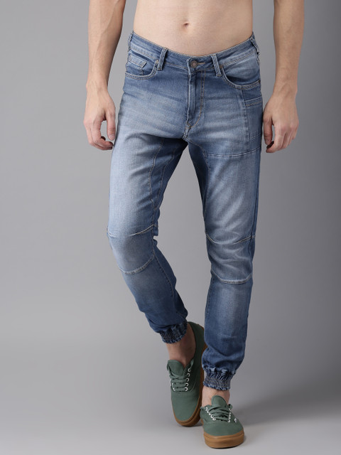 

HERE&NOW Men Blue Mid-Rise Clean Look Stretchable Denim Joggers