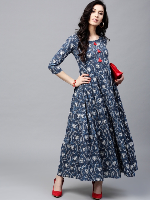 

AKS Women Navy Blue & Off-White Printed Maxi Dress