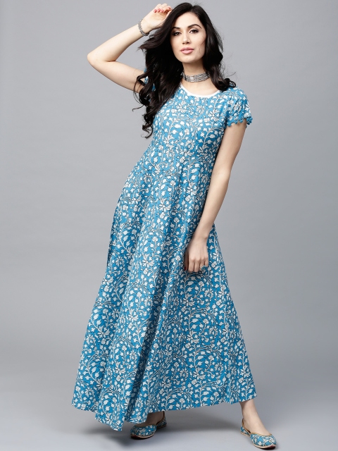 

AKS Women Blue & White Printed Maxi Dress