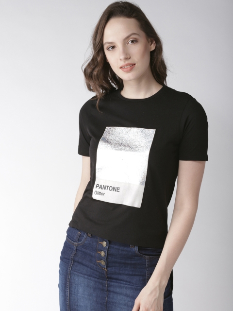 

Mast & Harbour Women Black Printed Round Neck T-shirt