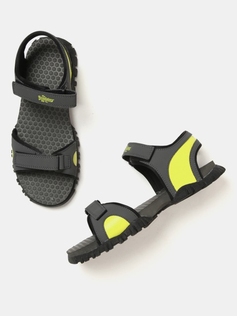 

Roadster Men Grey & Fluorescent Green Colourblocked Sports Sandals