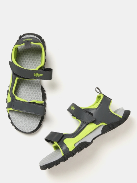 

Roadster Men Grey & Fluorescent Green Sports Sandals