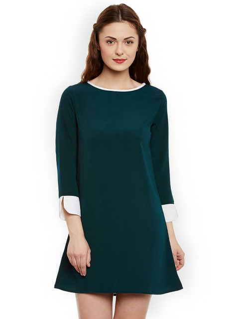 

Nun Women Green Solid Fit and Flare Dress
