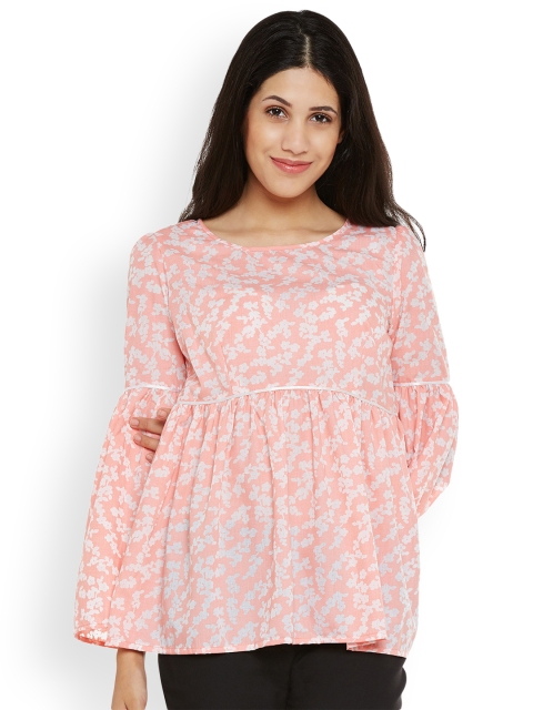 

Nun Women Peach-Coloured Printed Empire Top