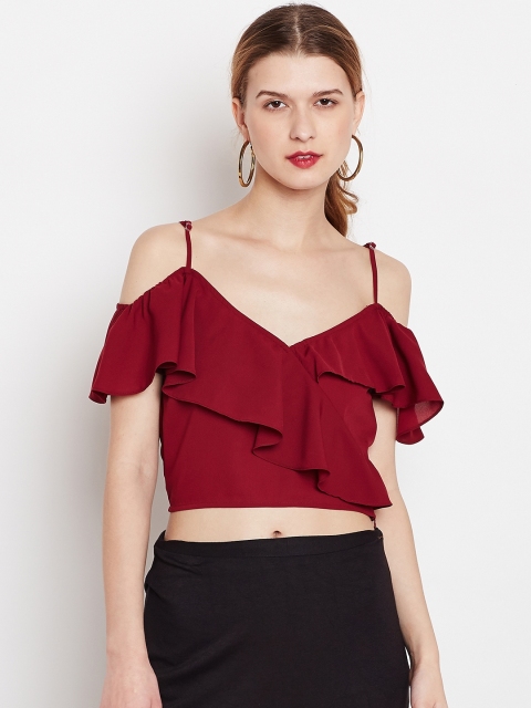 

Nun Women Maroon Solid Cold Shoulder Top