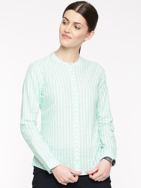 

Arrow Woman Women Sea Green & White Regular Fit Striped Casual Shirt