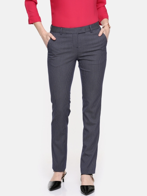 

Arrow Woman Navy Tapered Fit Self-Design Formal Trousers, Navy blue