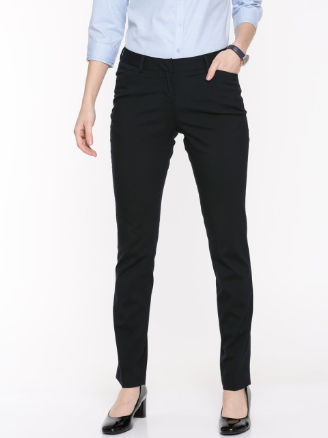 

Arrow Woman Women Navy Blue Original Tapered Fit Solid Regular Trousers