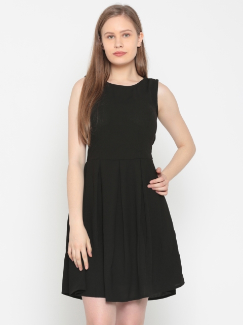 

People Women Black Solid Fit and Flare Dress