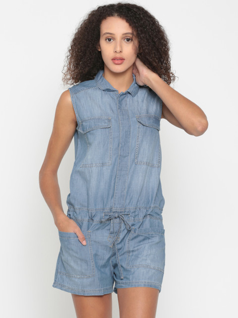 

People Blue Solid Playsuit