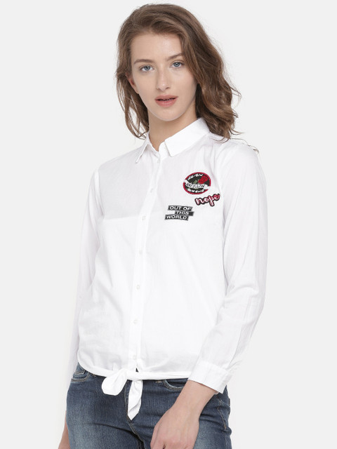 

People Women White Boxy Solid Casual Shirt