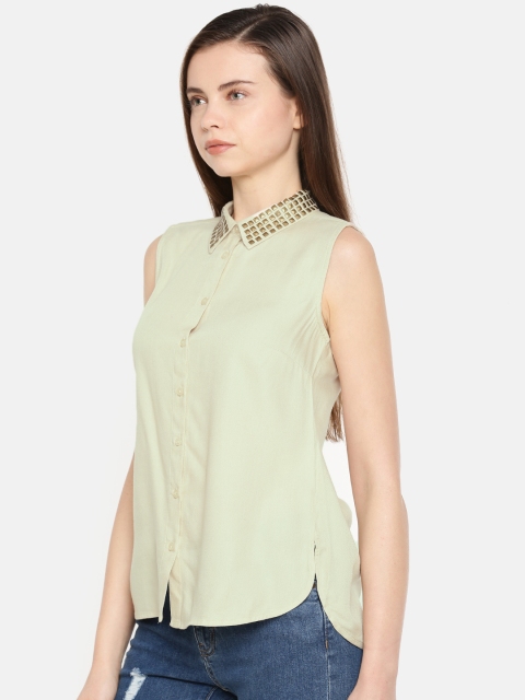 

People Women Beige Regular Fit Solid Casual Shirt