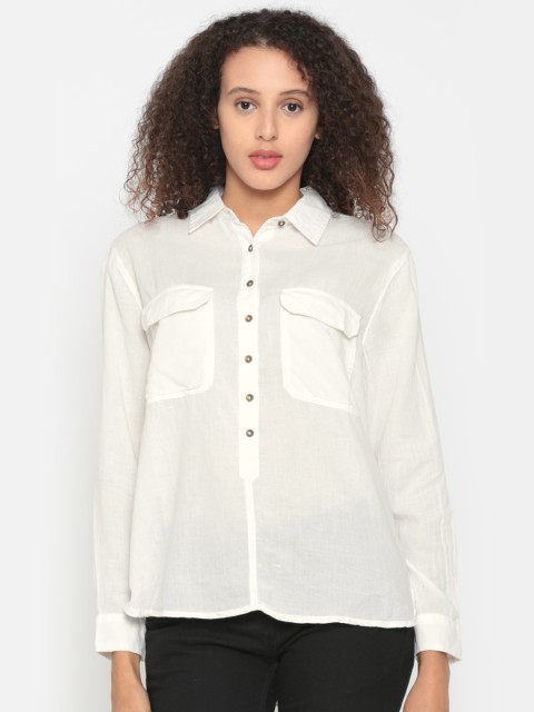 

People Women Off-White Regular Fit Solid Casual Shirt