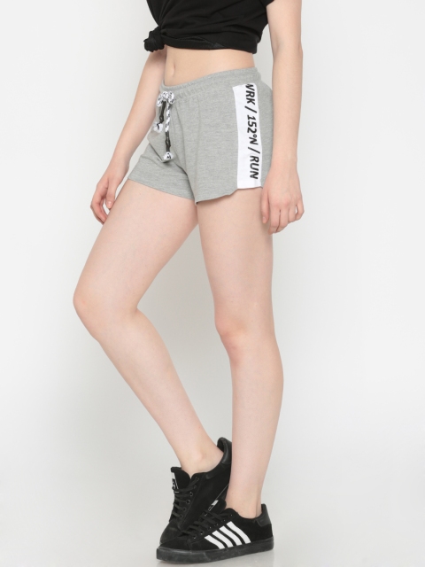 

People Women Grey Melange Solid Loose Fit Sports Shorts