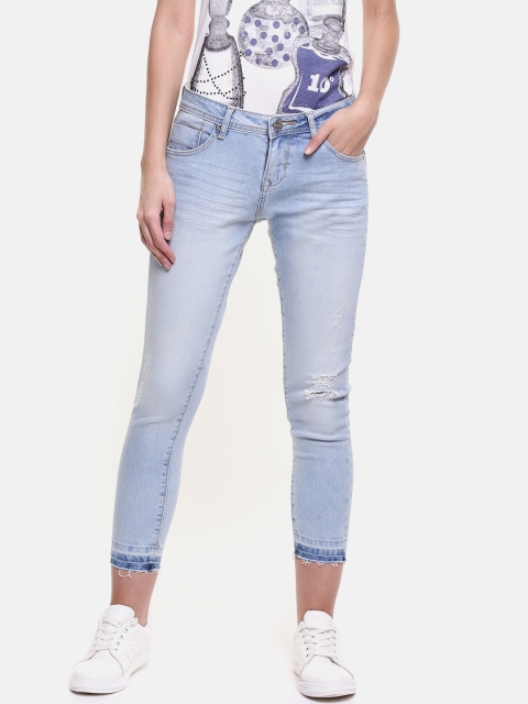 

People Women Blue Slim Fit Mid-Rise Mildly Distressed Stretchable Jeans