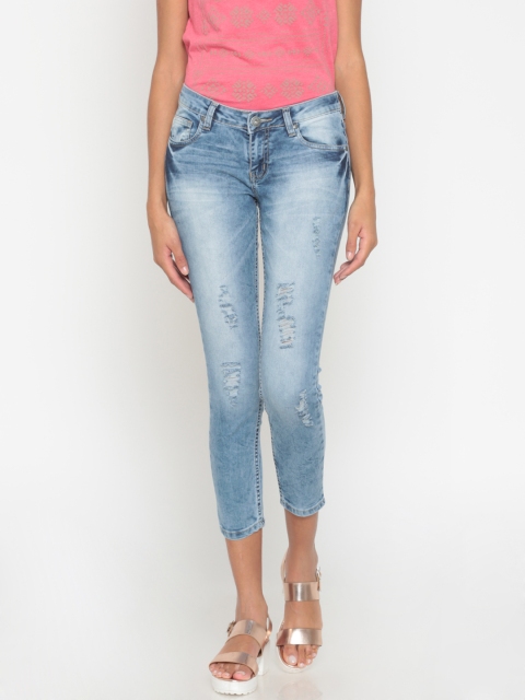 

People Women Blue Skinny Fit Low-Rise Mildly Distressed Stretchable Jeans