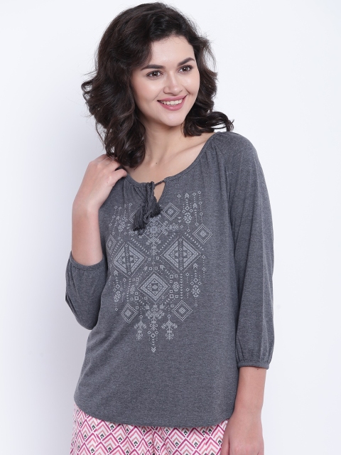 

People Women Grey Melange Printed A-Line Top