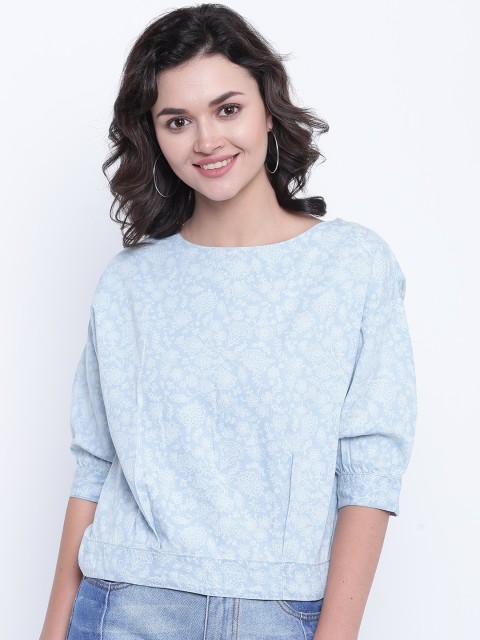 

People Women Blue Printed Top
