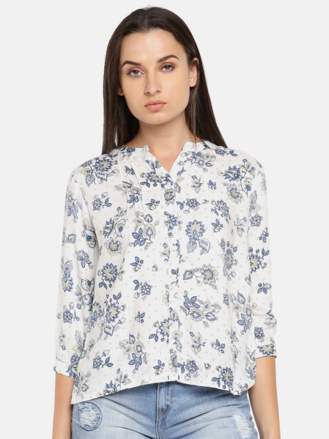 

People Women White Printed Shirt Style Top