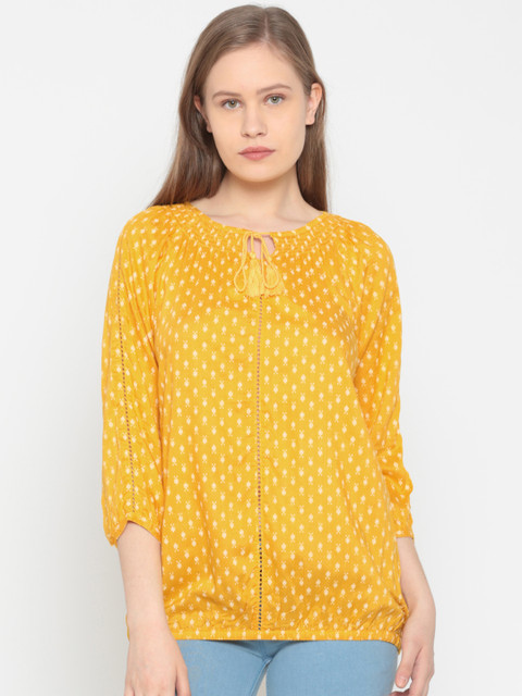 

People Women Yellow Printed Blouson Top