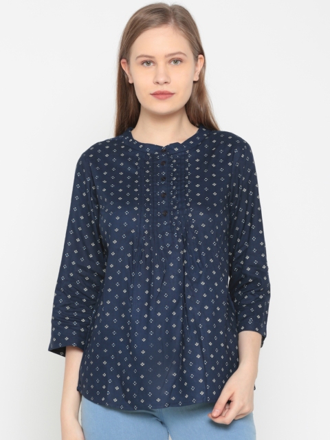 

People Women Navy Blue Printed Top