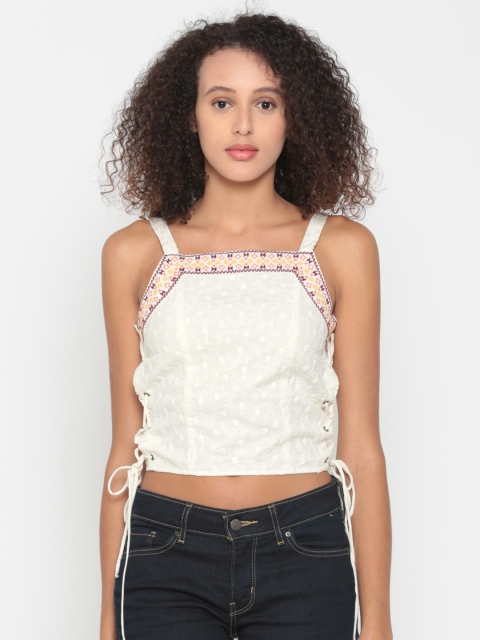 

People Women Cream-Coloured Self Design Top