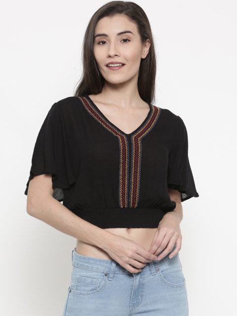 

People Women Black Solid Blouson Top