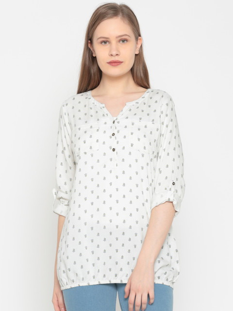 

People Women Off-White Printed Blouson Top