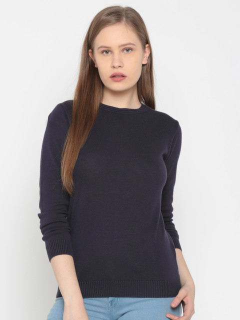 

People Women Navy Blue Solid Pullover