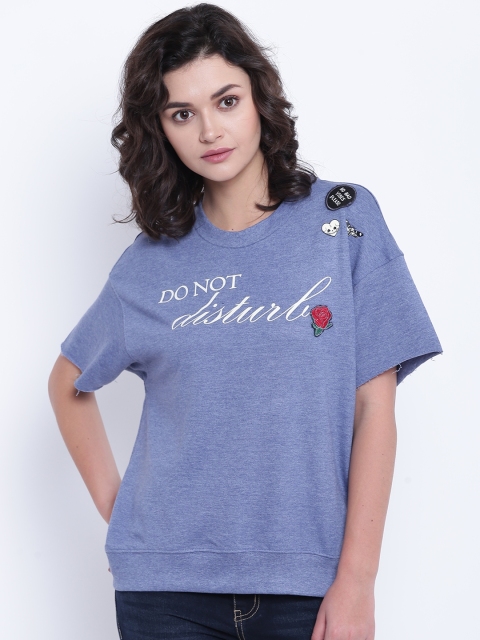 

People Women Blue Printed Detail Top